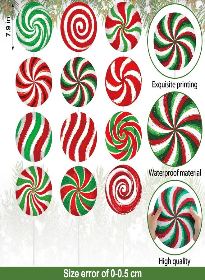 Soulchen 12 Pcs Christmas Decorations Candy Ornaments Large Red White Green Lollipop Christmas Tree Decorations Cute Lollipop Picks Decor for Xmas Tree Topper Home Office Holiday Party Vase Decor - Image 2
